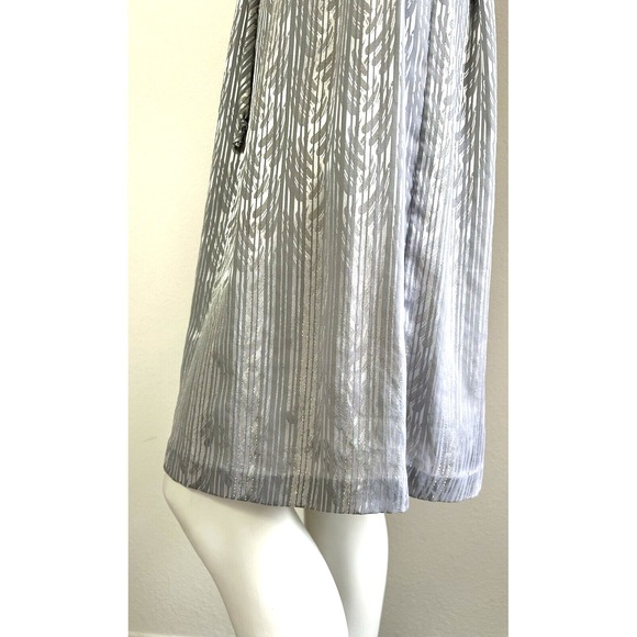 80s Jamie Dress Size Small Silver Embossed Gold Stripe Tulip Sleeve Belt EUC - Picture 8 of 11
